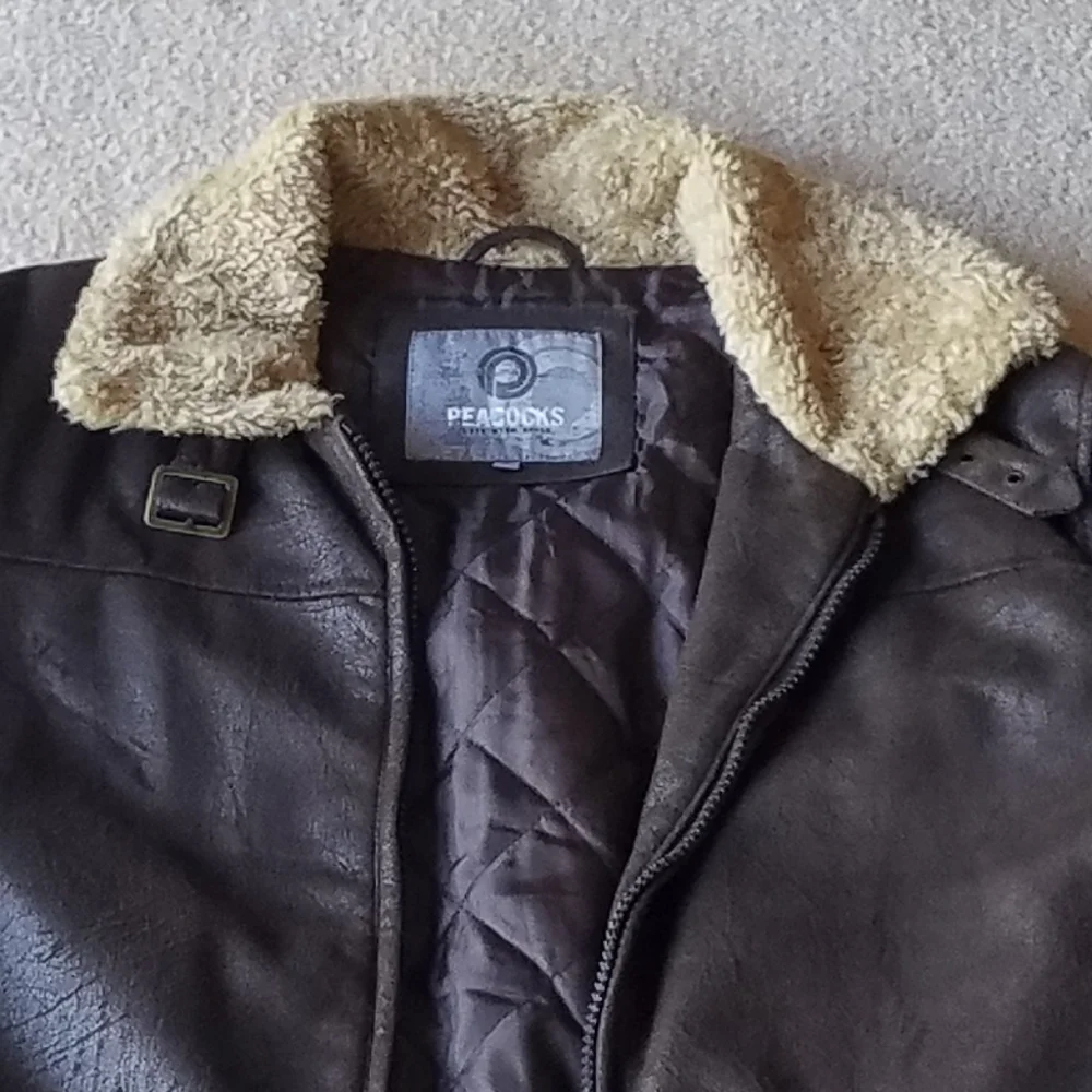 Dark Brown Faux Suede Sherpa Collar Jacket from England